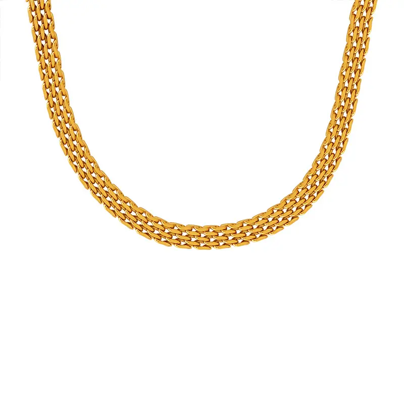 French Retro Braided Necklace 18K Gold Lace Clavicle Chain Light Luxury High-End Necklace Stainless Steel Jewelry