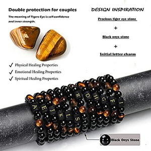 Pulseras de Cuentas Ajustables con 26 Letras, 10 mm, de Ónice Negro Natural y Ojo de Tigre, Tejidas y Enrolladas, para Hombre - Product Image 3