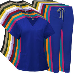 ชุดสครับทางการแพทย์ผ้ายืด + กางเกงผ้ายืดสีชมพูม่วงน้ำตาลสำหรับแพทย์และพยาบาล - Product Image 3