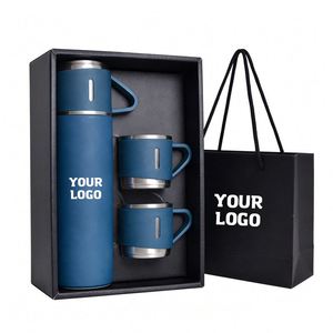 Wsy 500Ml Set Thermos Vacuum Custom Logo Printed Stainless Water <b>Bottle</b> With 2 Cups <b>Flask</b> Corporate Activity Business Gift - Product Image 1