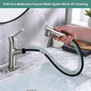 <span class=keywords><strong>Robinet</strong></span> <span class=keywords><strong>de</strong></span> lavabo <span class=keywords><strong>de</strong></span> salle <span class=keywords><strong>de</strong></span> bain avec douchette extractible, <span class=keywords><strong>robinet</strong></span> <span class=keywords><strong>de</strong></span> lavabo moderne à poignée unique en nickel brossé - Product Image 3