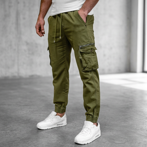 Custom Lightweight Casual Men's <b>Trousers</b> 100% Cotton <b>Straight</b> <b>Leg</b> Fit High Waist Flat Front 6 Pocket Lace <b>Cargo</b> Pants - Product Image 3