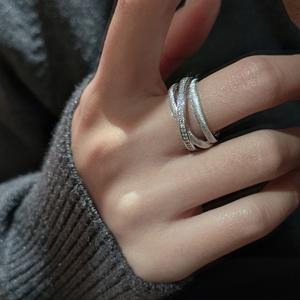 Bague en argent pur S925 de style médiéval, luxe léger, avec zircon, simple, élégante, tempérament, design multi-couches en forme de croix, pierre taillée - Product Image 3