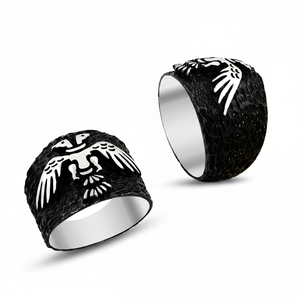 925 Sterling Silver Art <b>Black</b> Double Head Eagle <b>Men's</b> <b>Ring</b> Bar Setting Jewelry <b>for</b> Engagement Gift Party Anniversary - Product Image 2