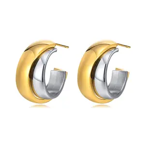 Aretas Statement Earrings 2023 Fashion Jewelry Stainless Steel 18k Gold Two Tone Twisted Chunky Double Hoop Earrings