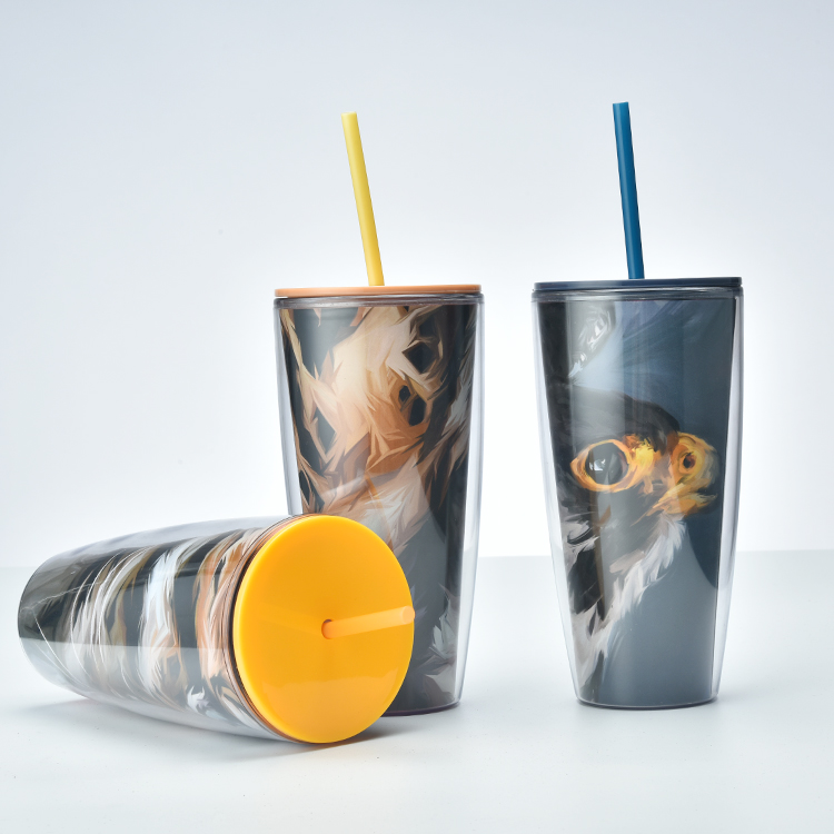 Новая офисная соломенная двойная пластиковая полипропиленовая кофейная чашка 24 унции креативная индивидуализированная кружка