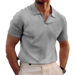 Polo pour homme à manches courtes, couleur unie, tricoté en polyester, décontracté, pour l'été - Product Image 3