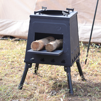 Poêle à bois grande taille T330H en acier noir mat, coupe-vent, pliable, portable, pour camping, barbecue extérieur et bouilloire à eau