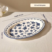 Service de table en céramique sous glaçure haut de gamme de style français Xuanhui, motif floral bleu vintage, motif végétal, compatible micro-ondes pour la maison