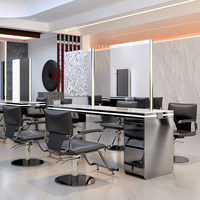 Meuble de rangement de salon de coiffure tendance avec miroir éclairé double face en métal – Station de coiffage et de coloration pour salons de coiffure