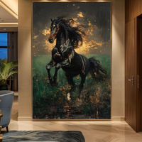 Peinture abstraite Grand Éléphant Doré, texture bleu profond, art mural 3D pour la décoration du hall d'entrée