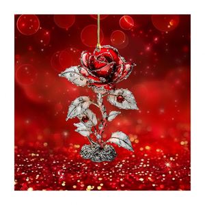 Nuevo Diseño 2025, Colgante Acrílico de Rosa Roja para el Día de San Valentín, Decoración para Coche, Llavero de Rosa Roja 2D, Regalo para el Día de San Valentín - Product Image 1