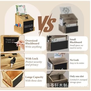 Buzón de madera transfronterizo con cerradura, caja de votación y donaciones montada en la pared, caja de recogida de tarjetas de sugerencias, buzón de depósito, de madera - Product Image 1