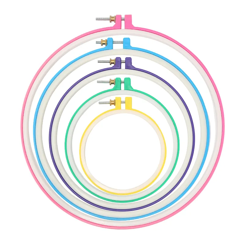 JP warna plastik alat rajut Aksesori bingkai yang dapat disesuaikan lingkaran cincin kruistik Hoop bordir cincin