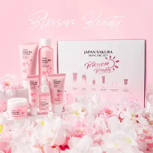 Laikou Private Label 6pcs Skin Care Cleanser Toner Serum Eye Cream Sunscreen Cream Japan Sakura Skincare Set