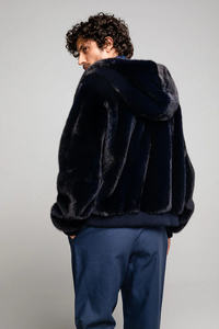 Hip Hop Style Luxury Black Custom Zipper up Mens Mink Coat Price Oversized Mink Fur Coat Men Full Zip up <strong>Hoodie</strong> Mink Coat - Product Image 4
