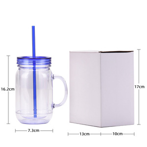 Barattolo di vetro 20oz tazza di plastica trasparente e colore puro <span class=keywords><strong>serie</strong></span> bottiglia di acqua potabile con manico tazza in scatola per tutti i giorni con paglia - Product Image 4