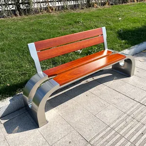 Fashionable Metal Street Furniture Park Bench Stainless Steel Outdoor Benches With Solid Wood