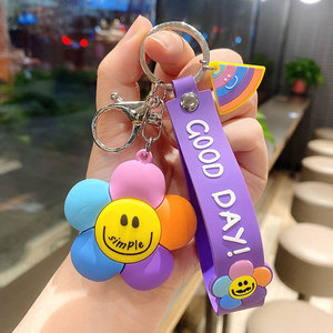 Sáng Tạo Cao Su Mặt Cười Keychain Dễ Thương PVC Hạnh Phúc Mặt Dây Chuyền Móc Khóa Vòng Chìa Khóa Cho Cô Gái Phụ Nữ Phụ Kiện - Product Image 5