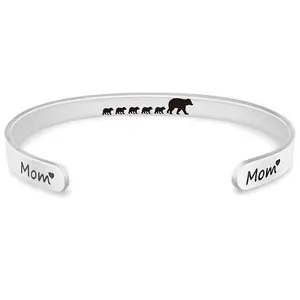 Ywganggu Stainless Steel Customizable Mother Day Bracelet Charm Small Bear Mama Bear Mother's Day Bangle