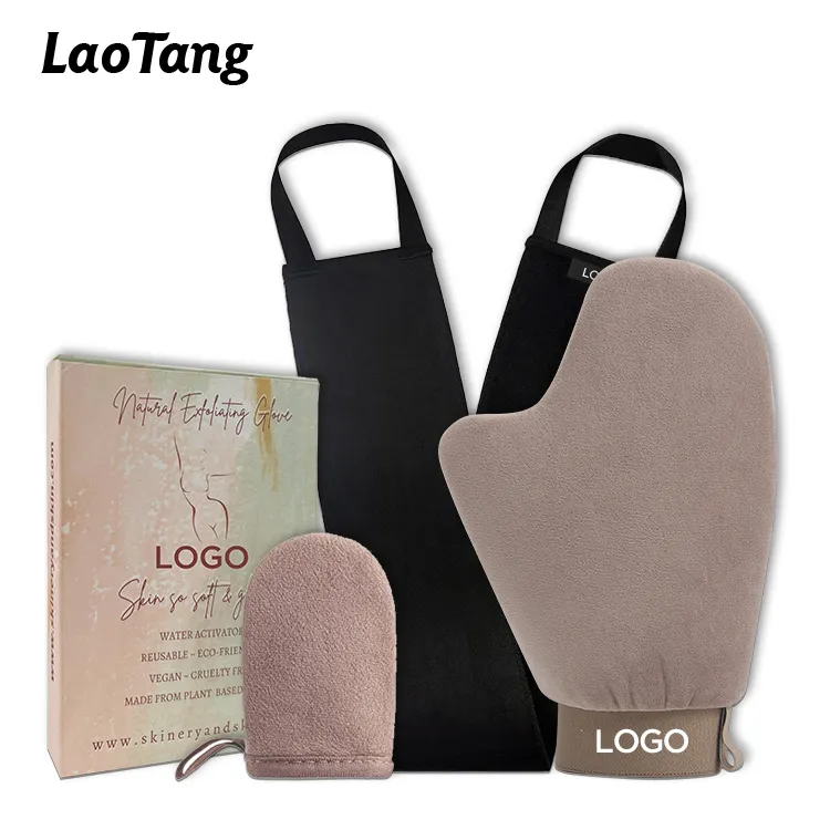 LAOTANG Logo personalizzato all'ingrosso Ultra morbido e senza striature guanto autoabbronzante porta la spazzola per il corpo applicatore guanti abbronzanti lavabili