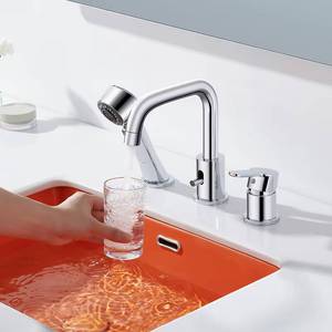 Modern Design <b>Deck</b> Mounted 3 Hole Ceramic Bathtub Sink Faucet Pull Spray Hot/Cold Mixer Tap <b>for</b> Bathroom Basin Pet Cleaning - Product Image 2