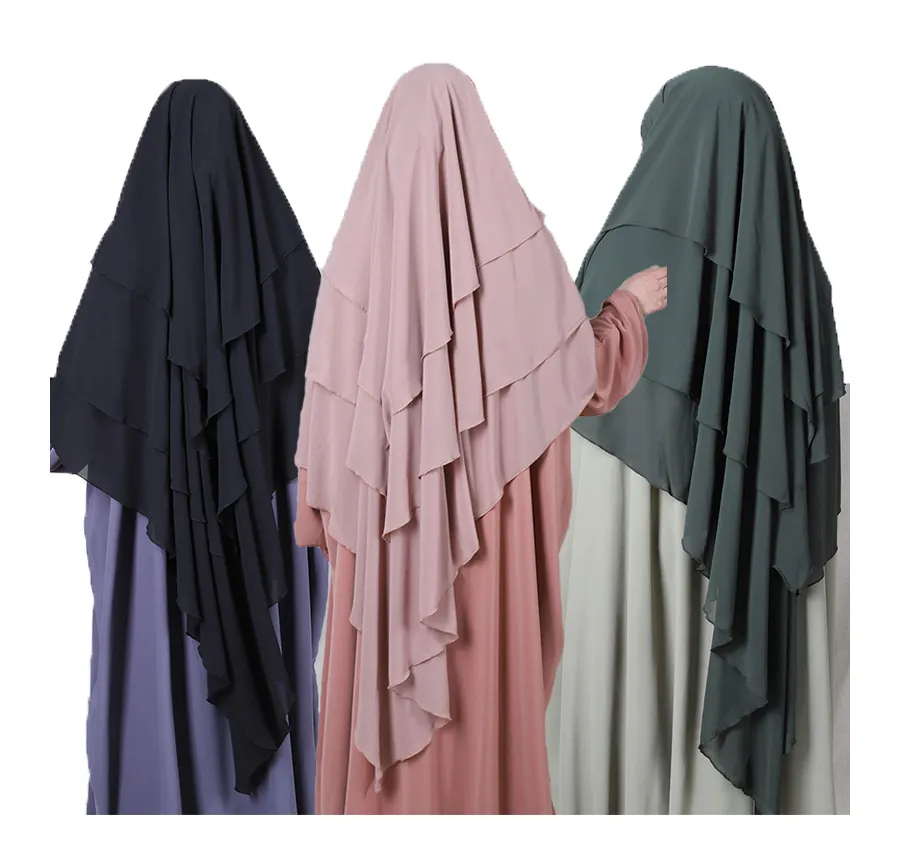 Hijab en mousseline de soie pour femme musulmane, foulard de prière islamique, 3 couches, nouvelle collection printemps 2022
