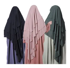 2022 nuove signore musulmane scialle di base 3 strati Chiffon lungo Hijab strati foulard preghiera islamica hijab musulmano