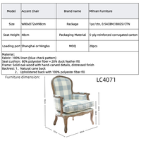 Fauteuil d'appoint de luxe pour salon, style campagne française, confort premium, dossier capitonné, housse en coton écologique et durable, structure solide