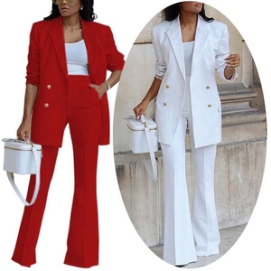 Pantaloni larghi bianchi da donna completi da lavoro 2 pezzi set doppiopetto professionale tailleur donna ufficio abito formale - Product Image 1