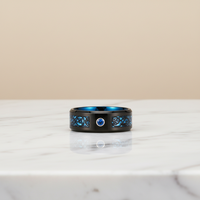 Bague en tungstène bleu, fibre de carbone, saphir noir, émeraude, bagues pour hommes, alliances en tungstène, bagues de fiançailles pour femmes et hommes
