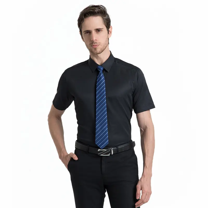 2022 Summer Solid Color Shirts For Men Square Collar Short Sleeve Casual Business Slim Shirt