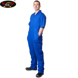 Men's Cotton Blend Long Sleeve Hi-Vis Stripe Workwear Mechanic Work Jumpsuit with Hood Navy Blue