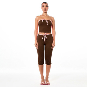 LSQ534 2026 Completo Donna Senza Maniche con Top Corto a Contrasto e <span class=keywords><strong>Pantaloni</strong></span> Aderenti, Stile Hot Girl con Ombelico Scoperto - Product Image 5