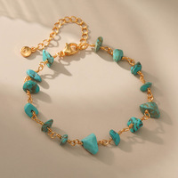 Bracelet en gravier fait main pour femme, style ethnique européen et américain, en cuivre plaqué or véritable 18 carats, turquoise géométrique, couleur inaltérable