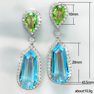Pendientes de Cristal Azul Agua para Mujer, Elegantes Accesorios para Vestidos de Fiesta - Product Image 5
