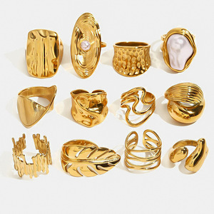 <b>Gold</b> Plated Stainless Steel <b>Ring</b> <b>Set</b> Plant Design Pearl Inlay Unisex Party Jewelry Fashion <b>Rings</b> Yiwu Origin - Product Image 1