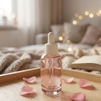 Flacon compte-gouttes en verre transparent rose pastel pour cosmétiques, personnalisable avec logo, 30 ml, rond, vide, pour sérum