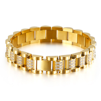 Bracelet de montre pour homme en acier titane plaqué or 18 carats, motif cœur incrusté, zircon/diamant, pierre principale, idéal pour un cadeau - Vente chaude