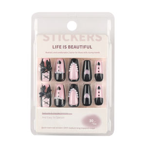 Ensemble de faux ongles, colle de qualité salon, matériau ABS, couverture complète, motif carré, colle en gel, ongles pré-conçus longs/moyens, 30 pièces - Product Image 4