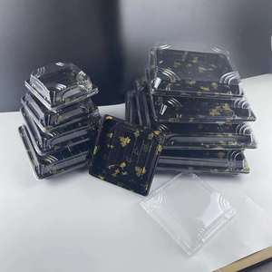 Boîte à <span class=keywords><strong>sushi</strong></span> et sandwich carrée durable en PET de qualité alimentaire, jetable, avec couvercle, de haute qualité, en forme de feuille d'or, pour emporter - Product Image 2