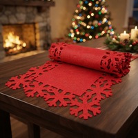 Chemin de table en feutre rouge de Noël de 120 cm avec bordure à motif flocon de neige, accessoires de table de Noël pour salle à manger