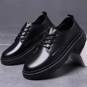 Zapatos de Vestir Estilo Británico para Hombre, Negros, Punta Ancha, Suela Elevada y Suave, Impermeables, Casuales y Formales - Product Image 1