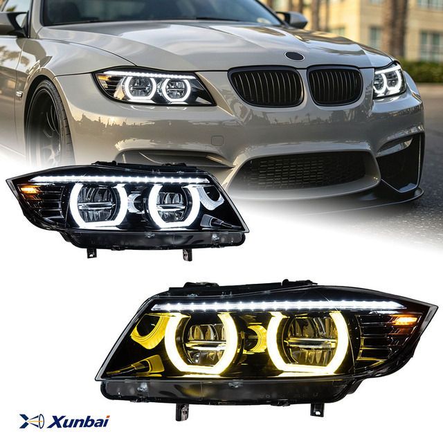 Headlight Assembly for BMW 3 Series E90 2009 2012, M5 Style Thunder Head Lamp, Dual Color LED Angel Eyes, Modification Auto Part