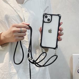 Étui de téléphone avec trou pour cordon à quatre coins pour <span class=keywords><strong>iPhone</strong></span> 16 13 14 15 Pro 12 11 Pro Max, <span class=keywords><strong>coque</strong></span> rigide en PC avec boucles de chaîne inférieure - Product Image 4