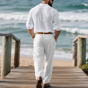 Autunno Casual per il tempo libero quotidiano da <span class=keywords><strong>uomo</strong></span> a maniche lunghe camicia <span class=keywords><strong>e</strong></span> <span class=keywords><strong>pantaloni</strong></span> due pezzi completi <span class=keywords><strong>di</strong></span> <span class=keywords><strong>lino</strong></span> <span class=keywords><strong>di</strong></span> alta qualità - Product Image 6