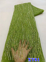 Dentelle perlée de haute qualité NI.AI, dentelle à sequins bleue, dentelle brodée en maille, tissu en dentelle pour les fêtes