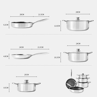 8 Buah Set Peralatan Masak Baja Tahan Karat 316 Motif Sarang Lebah Anti Lengket dengan Panci Penggorengan dan Panci Sup dengan Tutup Kaca