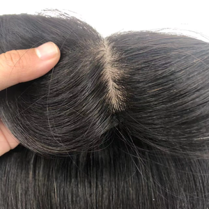 1B ฐานผ้าไหมที่มีคุณภาพสูงแฮร์พีซผูกด้วยมือพร้อมคลิปหนีบผมแท้ - Product Image 5