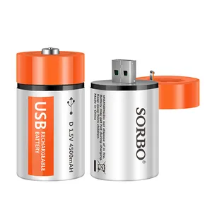 SB-2128 SORBO Micro USB 1.5V Rechargeable D Cell Batteries Lithium Charger Battery